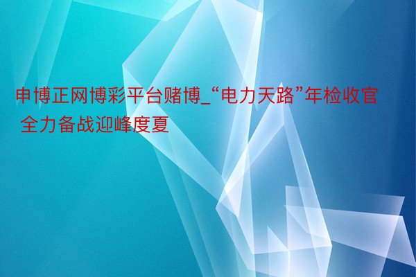申博正网博彩平台赌博_“电力天路”年检收官  全力备战迎峰度夏